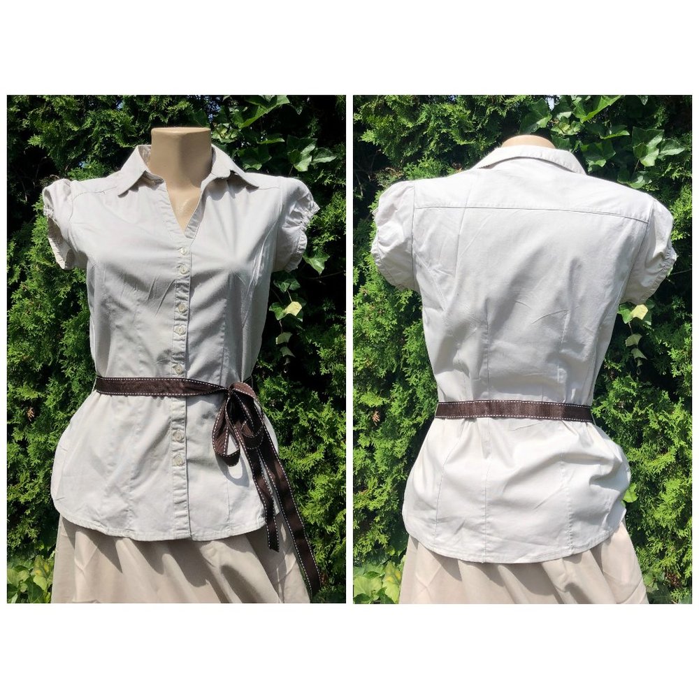 Quizz Stretch Tie Waist Button Down Short Sleeve